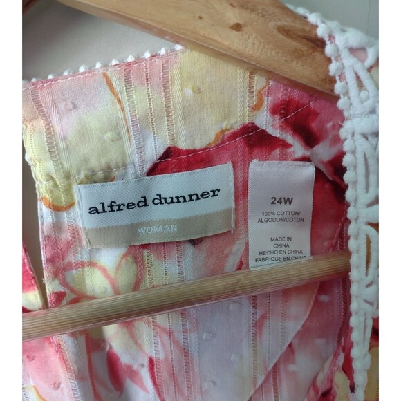 Alfred Dunner 24W 3X Floral Top 100% Cotton Spring Summer Crochet Boho Festival - Picture 7 of 10